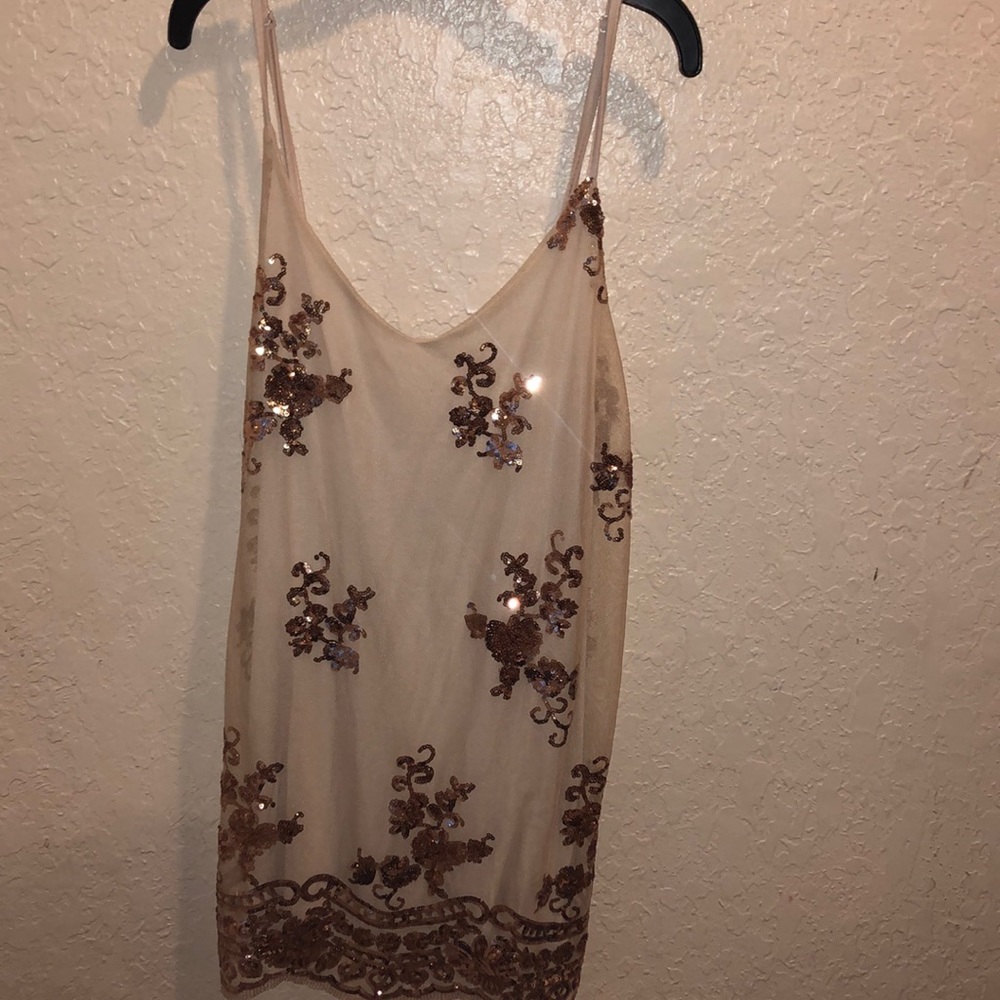 Cami strap rose gold sequin tank top